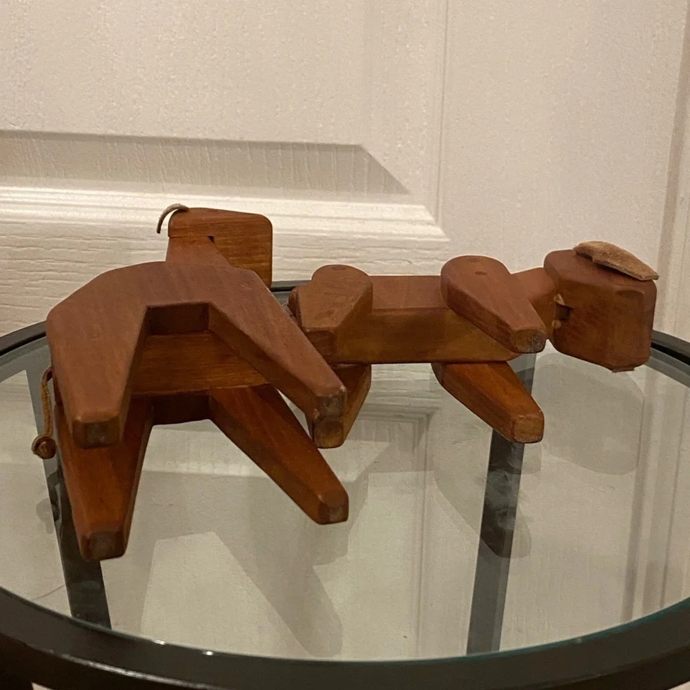 Vintage Handmade Handcrafted Wooden Giraffe And Goat